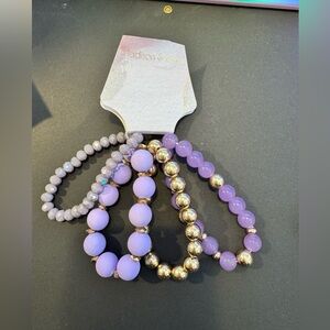 Lavender and Gold Beaded Bracelet Set